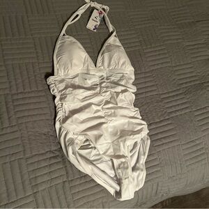 Upopby White Halter Top One piece swimsuit Chic White Halter One-Piece Swimsuit
